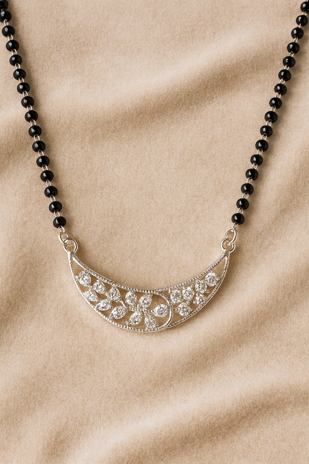 Floral Half-Moon Mangalsutra | 92.5 Silver