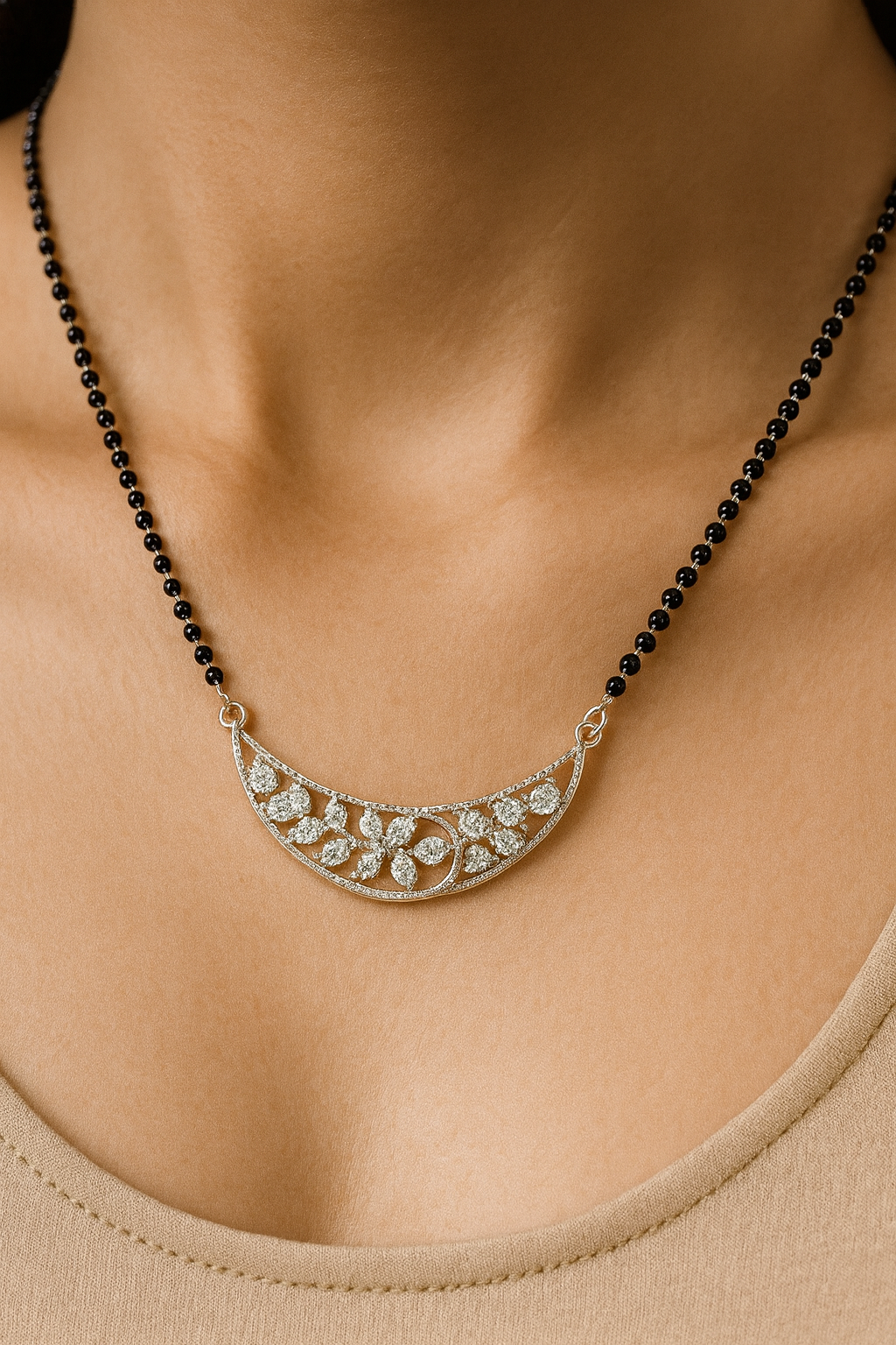 Floral Half-Moon Mangalsutra | 92.5 Silver