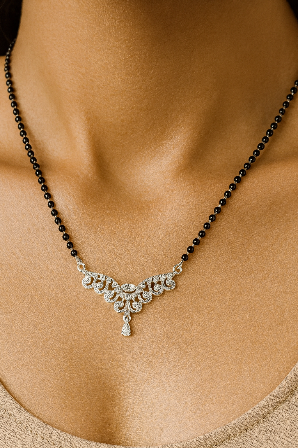 Floral Elegance Mangalsutra Pendant | 92.5 Silver