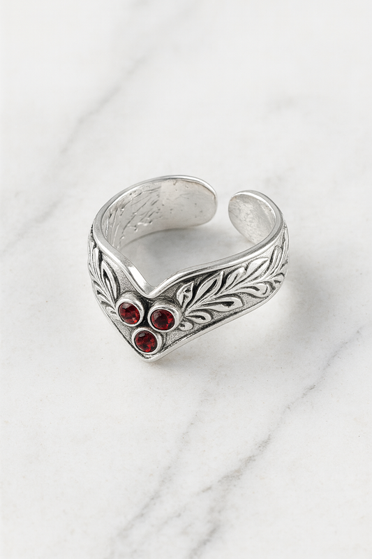 Ruby Leaf Silver Toe Ring