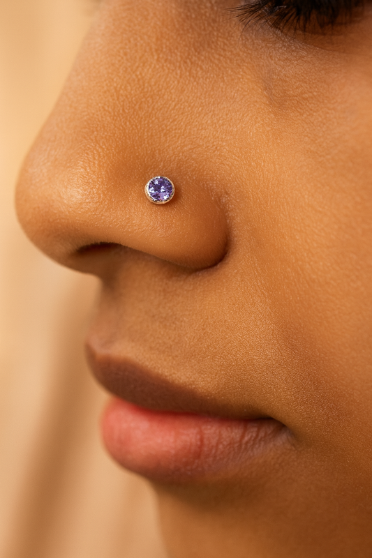 Purple Aura Nose Pin | 92.5 Silver