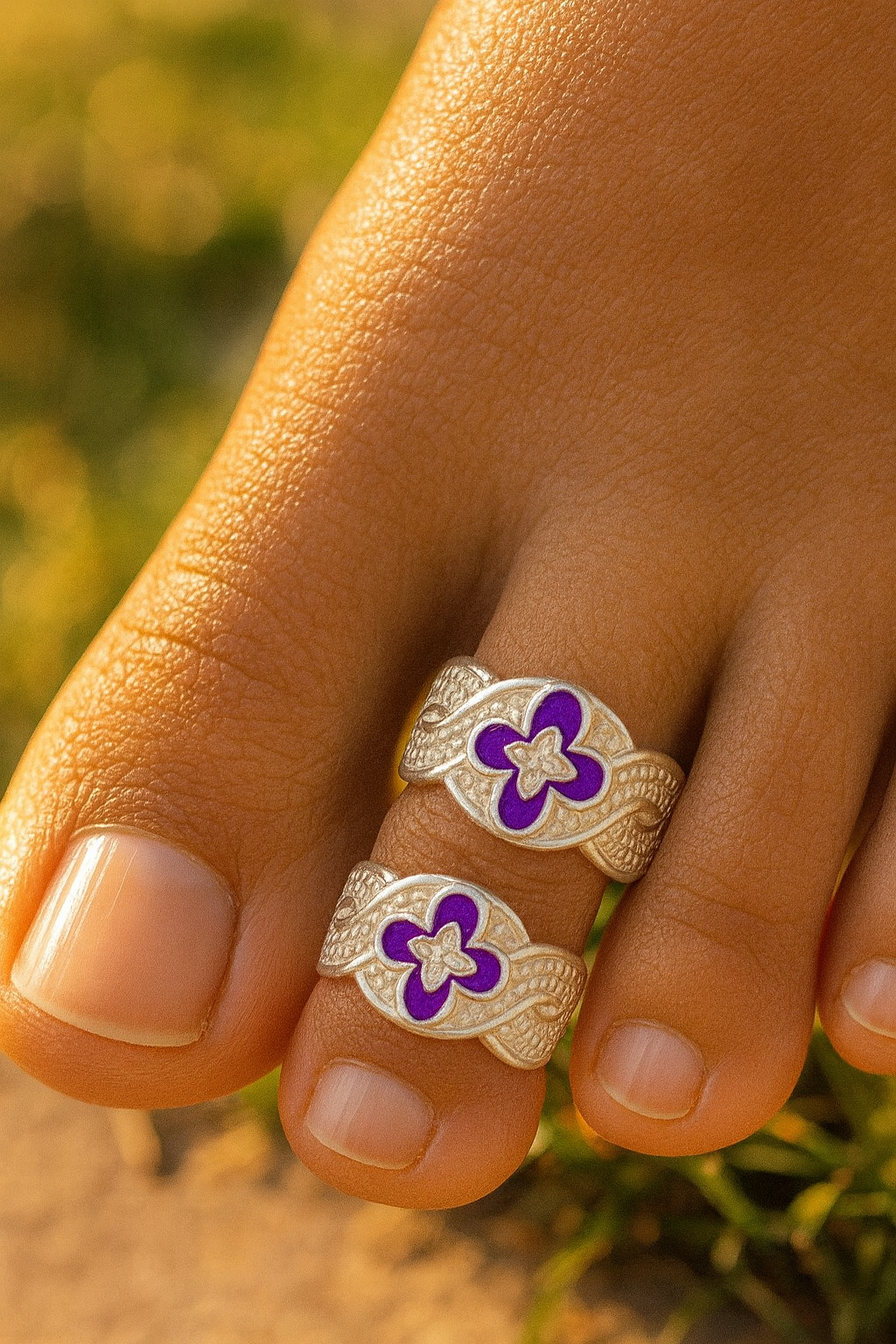 Purple Orchid Silver Toe Ring
